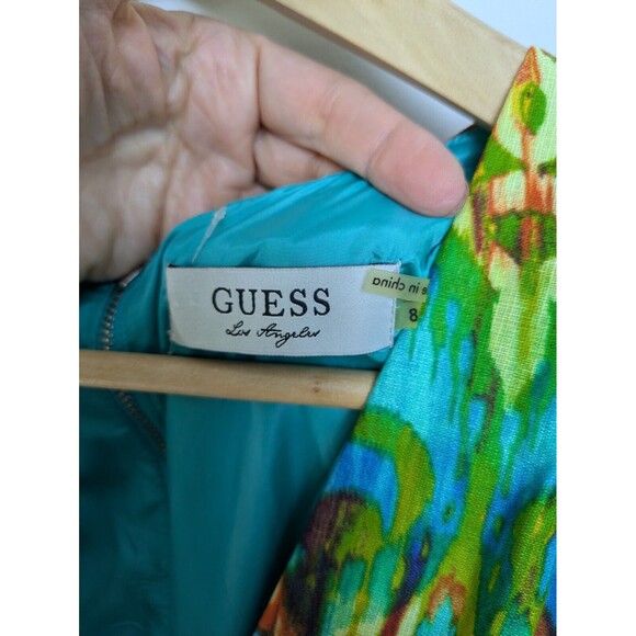 Guess Multicolor Rainbow Cross Front V-Neck Cotton Mini Dress Pockets SZ 8 - Picture 5 of 8